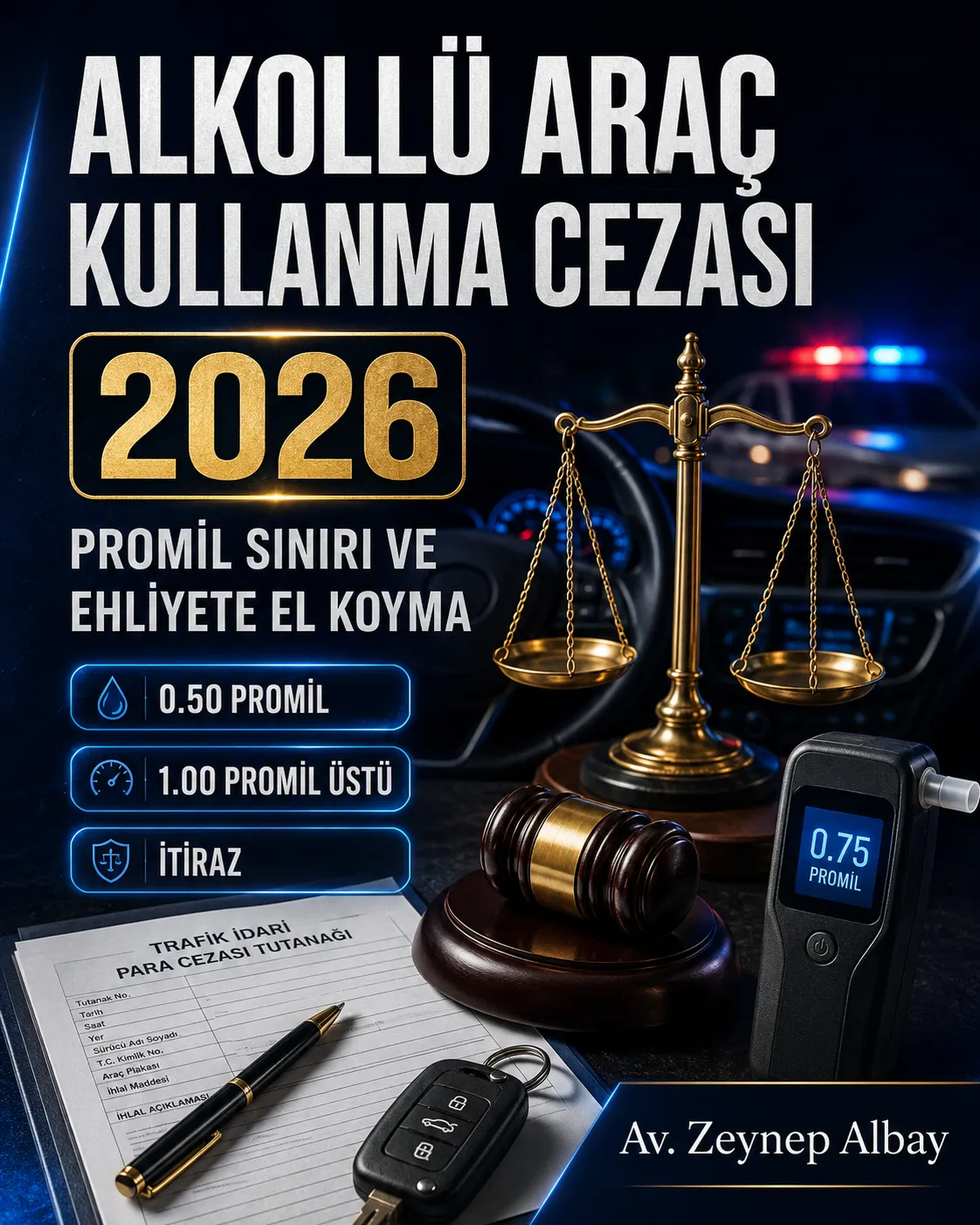 Alkollü Araç Kullanma Cezası 2026 – Promil Sınırı ve Ehliyete El Koyma